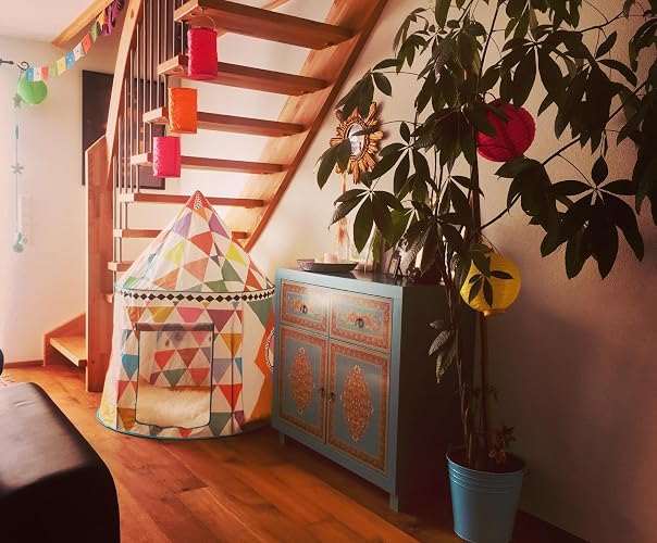 Tente Cabane DJECO – Maison De Jeu Spacieuse – Toile Multicolore, 2 Fenêtres, 1 Porte – Montage/Démontage Facile – D106 X H140 Cm – Dès 3 Ans