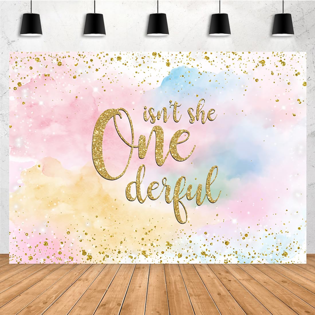 Aperturee 7x5ft Boho Rainbow Cloud Happy 1st Birthday Party Backdrop Sweet Girl's One Years Old Birthday Golden Dots Photography Background Isn't She Onederful Bday Decor Cake Table Banner Decor…