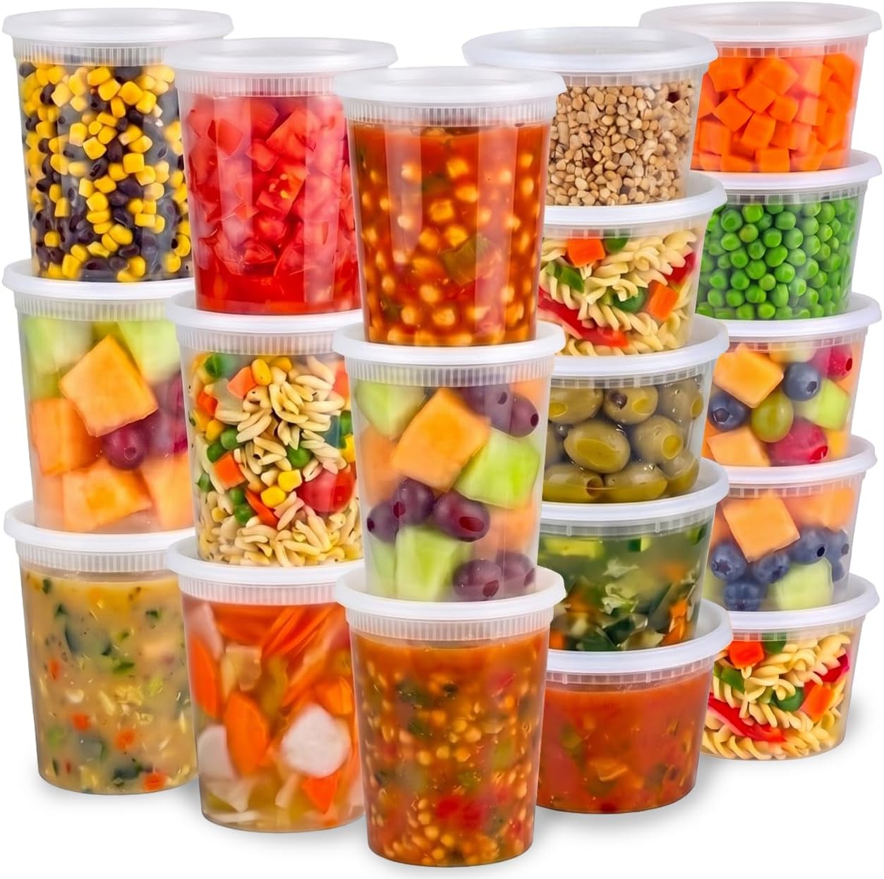 16 Sets Deli Containers with Lids – 16oz & 32oz – Leak Proof, Microwaveable, Dishwasher & Freezer Safe – Plastic Food Storage & Soup Containers