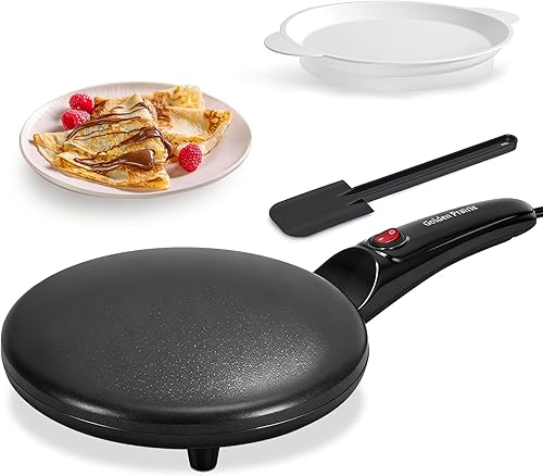 Crepe Maker Eléctrico, sartén antiadherente de 8 pulgadas con esparcidor de masa y bandeja de inmersión, calentamiento rápido de 800 W y control