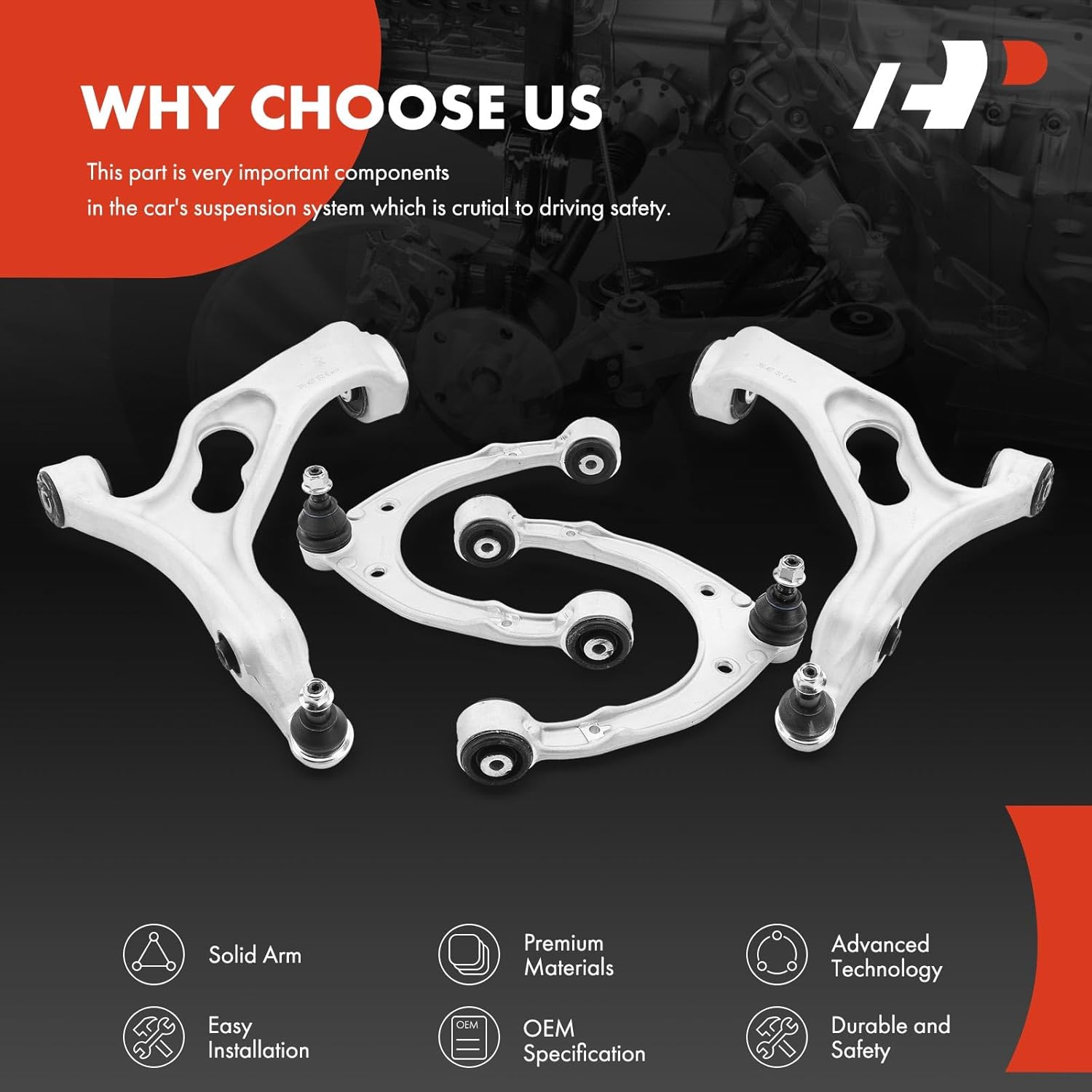 A-Premium Set of 4, Front Upper & Lower Control Arm Kit, with Ball Joint & Bushing, Compatible with Volkswagen Touareg 2011-2017 & Porsche Cayenne 2011-2018