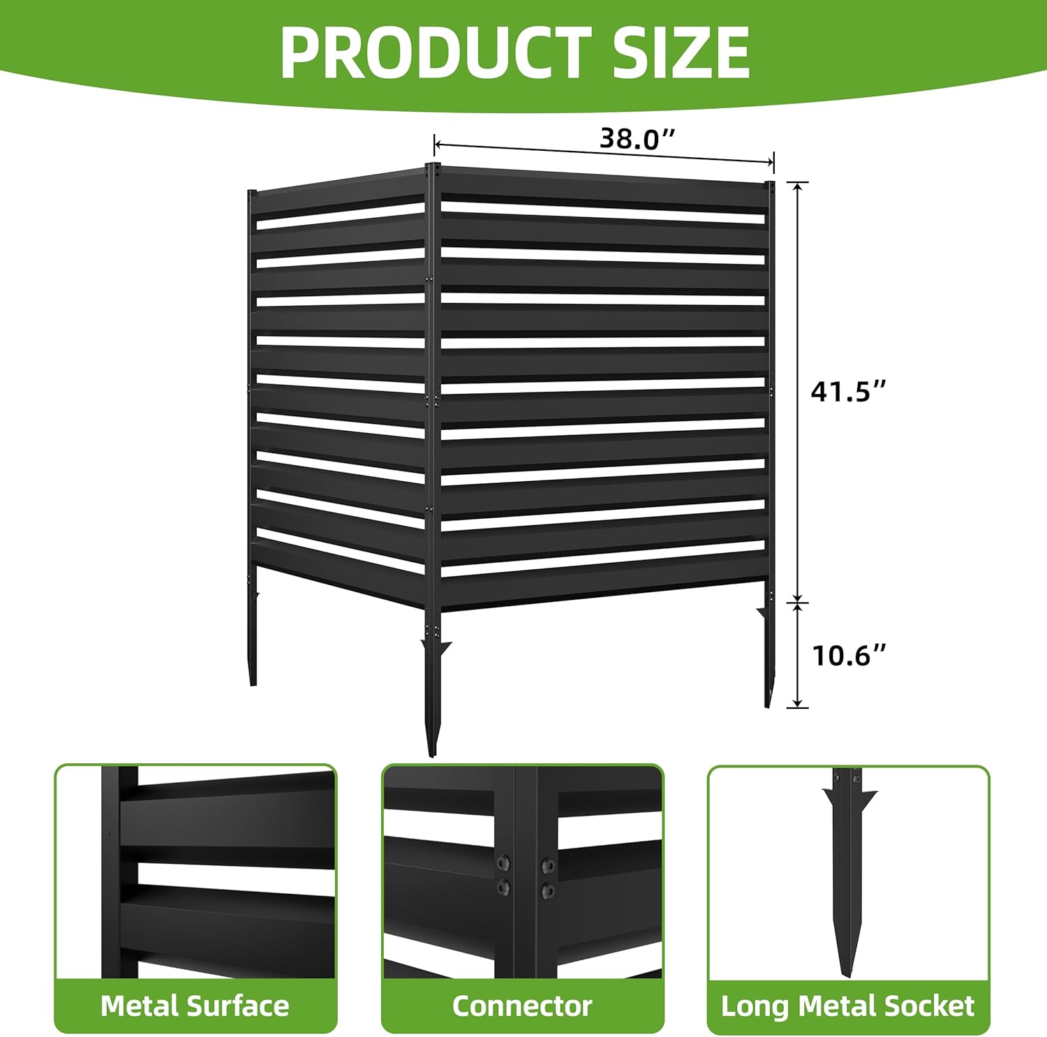 42” H x 38” W Black Outdoor Fence 2 Panels, Air Conditioner Metal Privacy Fence, Pool Equipment Enclosure, Trash Can Screens Fence Kit for Outside, Backyard, Patio, Garden