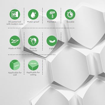 STICKGOO Hexagon 3D Wall Panels for Interior Wall Decor, White Wall Panels Peel and Stick, PVC Paintable Wall Decor to Prevent Breakage-Pack of 12 Tiles 25.5 Sq Ft