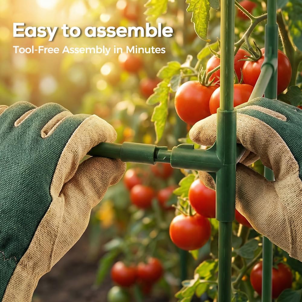 Tomato Cages, 11.8" x 11.8" x 65", Rust-Resistant Plant Support Towers, Stackable Garden Trellis for Climbing Vegetables, Flowers and Fruits (1 Cages)