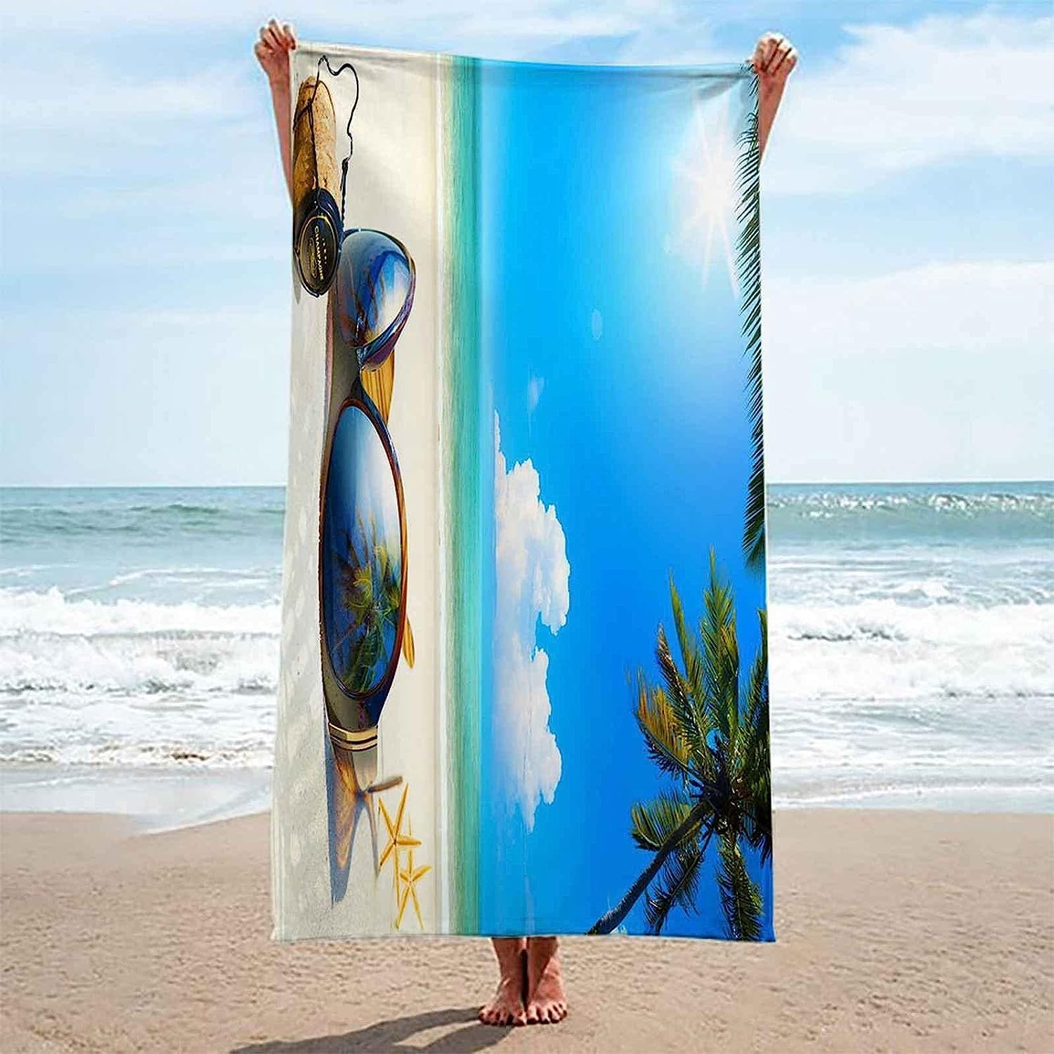Serviette De Plage 3D Paysage Balnéaire D'Été, Serviette De Bain XXL 200 X 200 Cm Microfibre À Séchage Rapide, Serviettes De Plage Enfant Femme Homme Drap De Plage pour Natation Picnic -1B1R