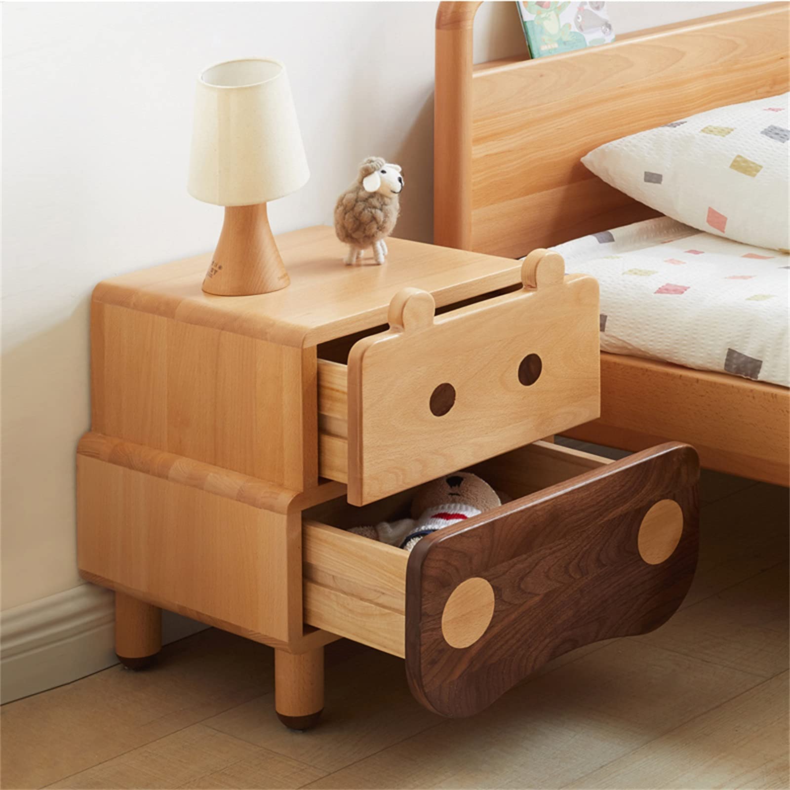 Table De Chevet en Bois Massif pour Enfants, Table De Chevet Simple Et Moderne pour Chambre, Créativité Garçon Fille Chevet 2 Tiroirs, Chambre Salon Unité De Rangement 40X35X48.7CM Decoration