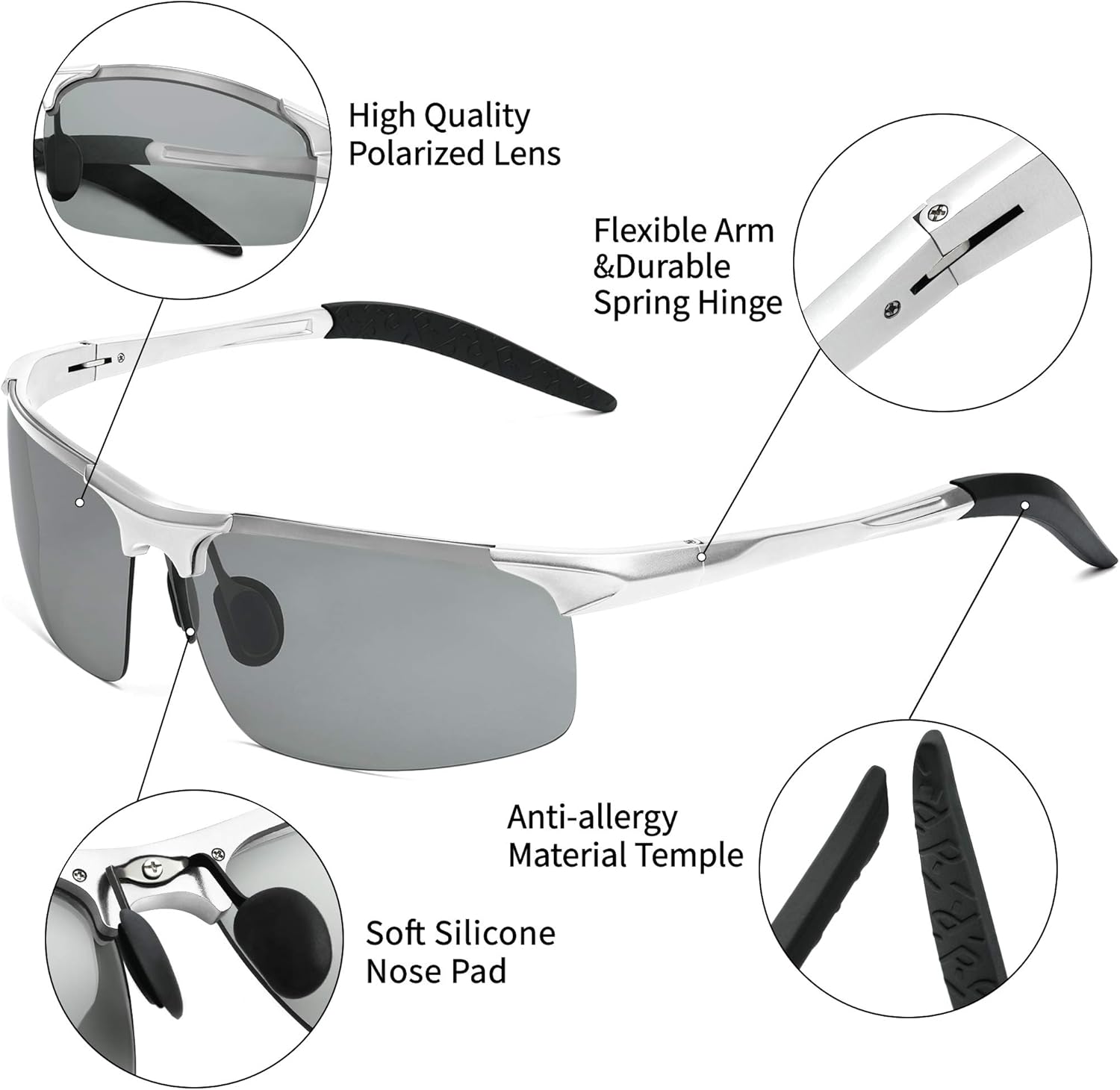 Miniatura 4 de Wzerry Lentes de sol polarizados fotocromáticos para hombres lentes de sol deportivos con marco de metal Al-Mg para conducir protección UV400