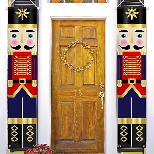 Nutcracker Christmas Decorations - Welcome Sign for Porch Front Door Indoor Outdoor - Soldier Model Nutcracker Banners for Wall Fireplace Bedroom Garden Party Holiday Home Kids Decor