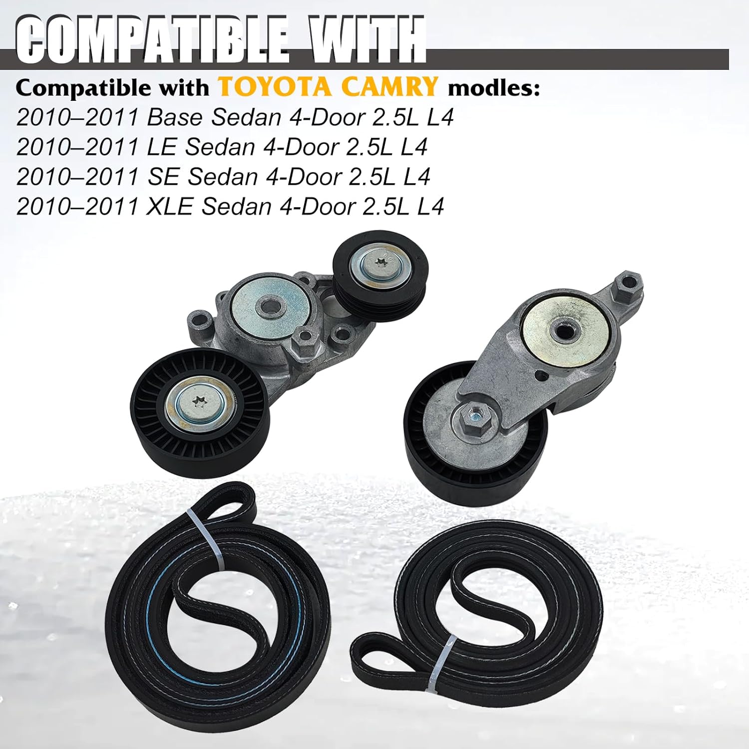 Drive Belt Tensioner and Serpentine Belt Kit Compatible with 2010-2011 Toyota Camry 2.5L L4, Replaces# 1662036030 16601-0V010 4PK1240 3PK1200 16620-36030 39096 49438 166010V010