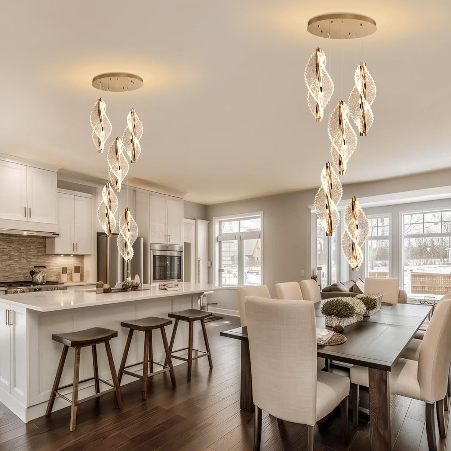 5-Light Gold Modern Chandelier Dimmable Light Fixture High Ceiling Chandelier for Foyer Acrylic Chandeliers Adjustable for Staircase Living Room Enterway Corridor LED Included