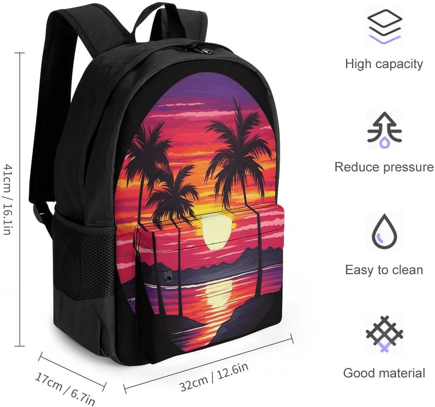 Palm Tree Sunset Design Backpack Daypack Travel Backpack | Lightweight Casual Laptop Backpack for Women Men Aesthetic Travel Bag for Weekender Business Hiking Outdoor