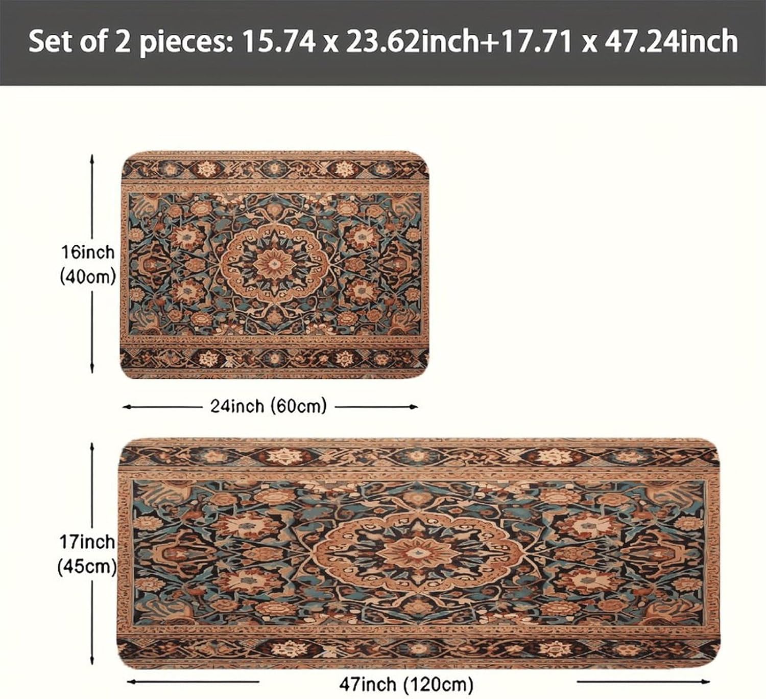 Antique Orientalist Art Kitchen Mat Kitchen Rug Set | Kitchen Rugs Flannel Velvety Washable breathable Water Absorbent Soft ，kitchen utensils for Kitchen, Floor,Laundry