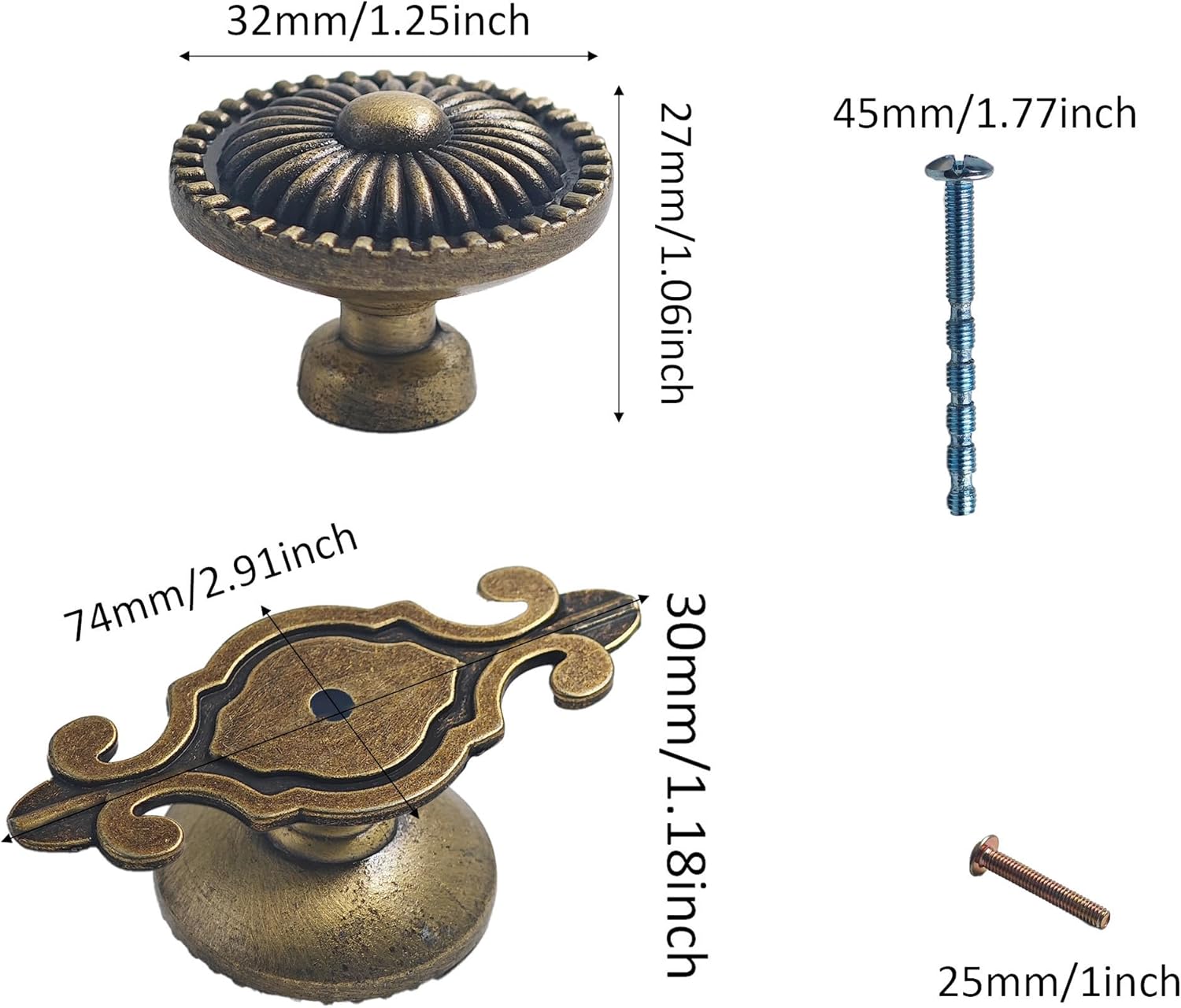 5Pcs Vintage Retro Drawer Cabinet Knobs with Backplates, Mushroom Shape Pull Handles, Antique Bronze Zinc Alloy Knobs for Dresser Cupboard Cabinet Wardrobe