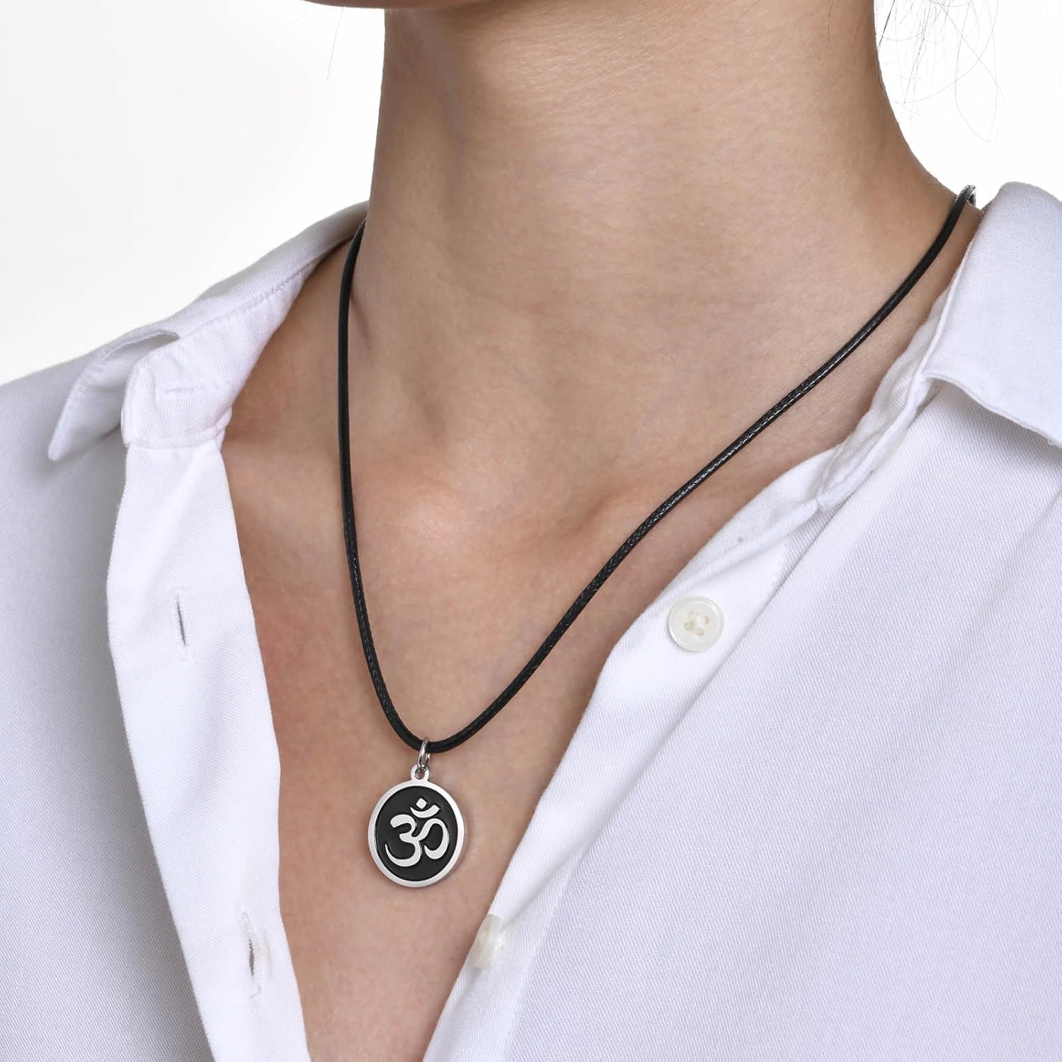 Stainless Steel Om Necklace for Men Women, gold plated/Silver/Black Yoga Charm Pendant Necklaces Aum Om Ohm Sanskrit Symbol Hindu Meditation Chain Necklace,Mens Womens Jewelry Gifts - Image 3