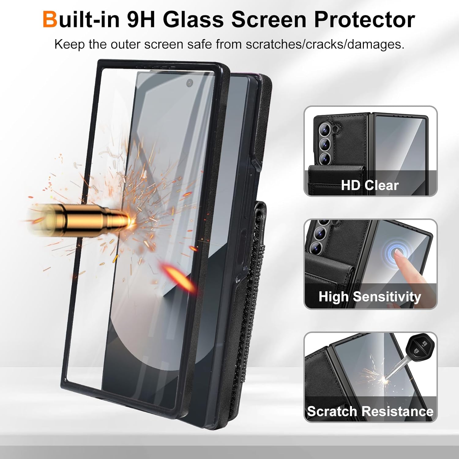 for Samsung Galaxy Z Fold 7 Case Wallet-Style with 3 Card Slots Built in Glass Screen Protector Retro Leather Cover Business Fashion for Men Women- Black