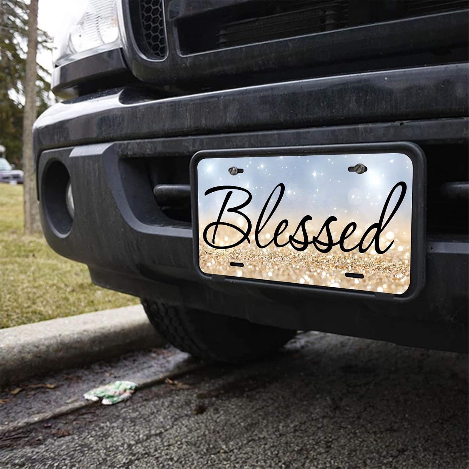 Buy Amcove License Plate Blessed Car Tag Gold and White Glitter