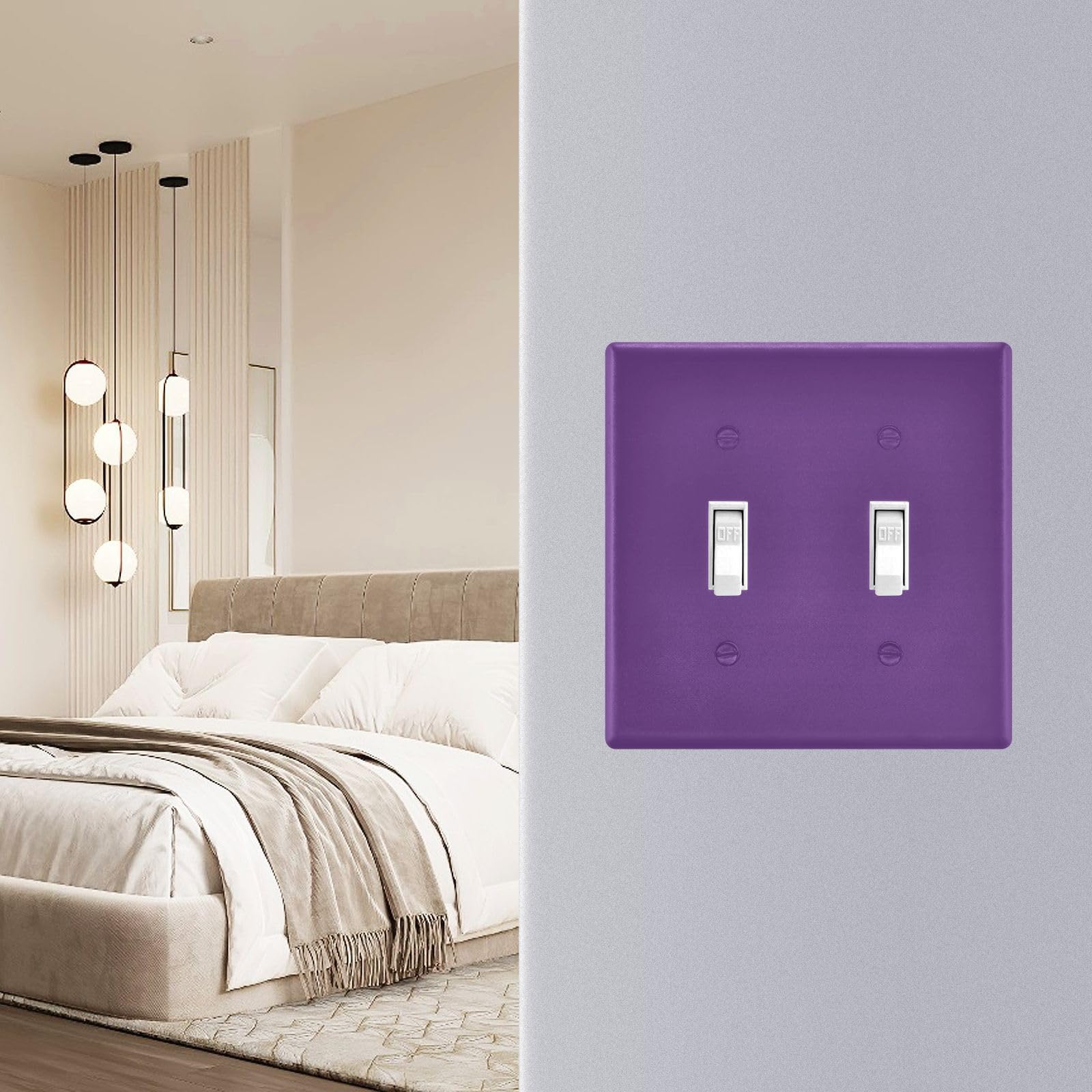 DXTKWL Purple Butterfly Light Switch Cover Plate – 2-Gang Double Rocker Outlet Cover – Decorative Wall Plate For Bedroom, Bathroom, Living Room – With Screws