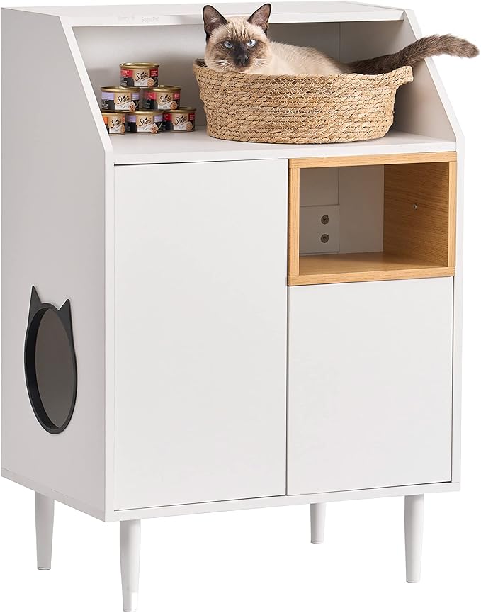 SogesPet Cat Litter Box Enclosure, White Wooden Hidden Cat