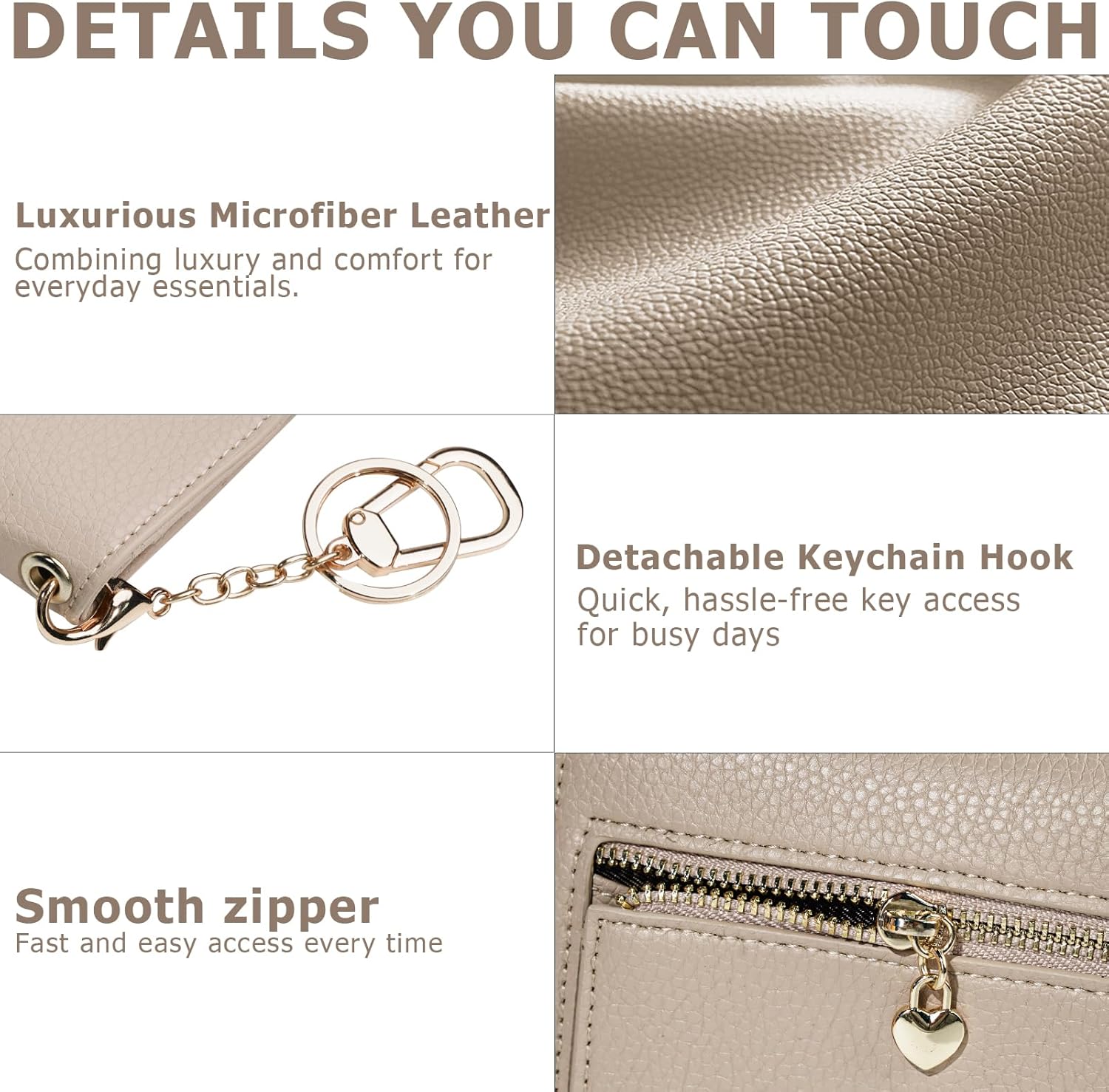 Women Small Wallet RFID Blocking Slim Wallet with Coin Pocket Tri-Fold Credit Card Holder with ID Window and Keychain (Khaki) - Image 5