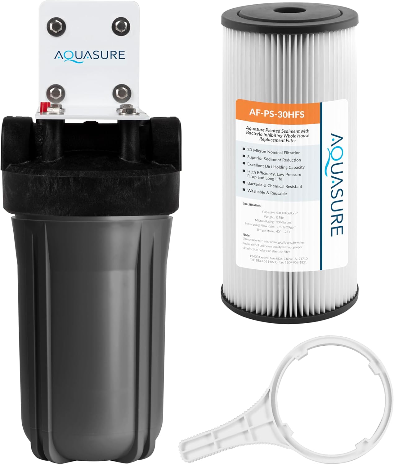 Aquasure Fortitude V2 Series High Flow 30 Micron Whole House Pleated Sediment Water Treatment Pre-Filter System, Standard Size | Removes Sand, Silt, Dirt, Debris & More