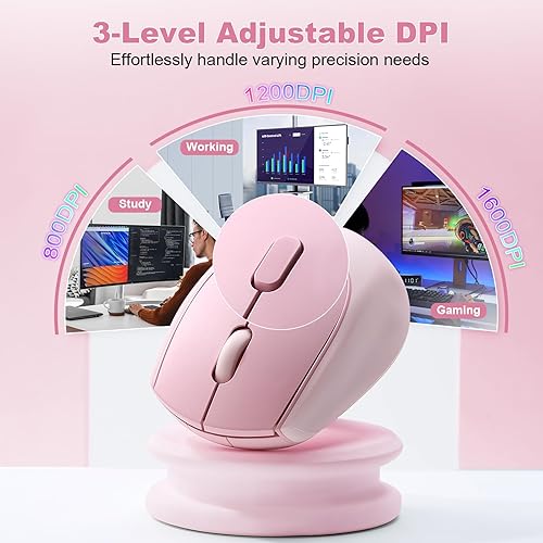 Miniatura 4 de YUNZII C2 - Mouse inalámbrico para juegos, 2.4 GHz, lindo mouse inalámbrico de silicona sin ruido, clics silenciosos, 3 DPI ajustables, seguimiento