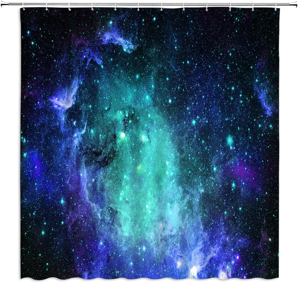 Galaxy Shower Curtain Blue Nebula Starry Fantasy Colorful Outer Space Stars Planet Universe Celestial Astronomy Bathroom Decor Fabric Set with Hooks(78" Wx70 H)