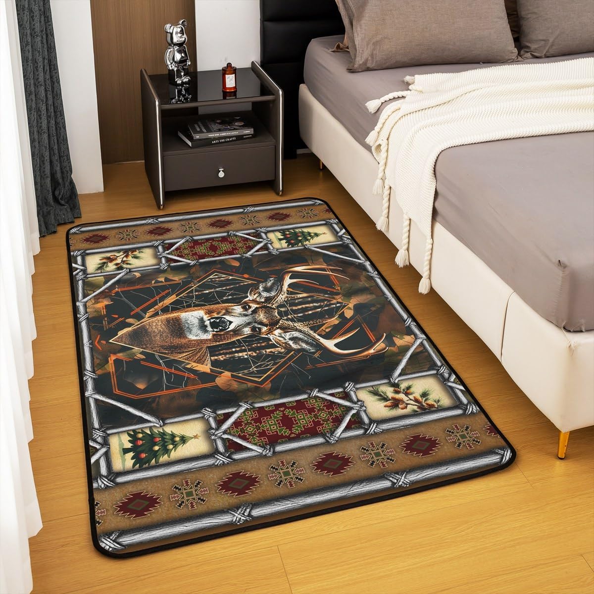 Feelyou Deer Hunting Area Rug 5x7 Wildlife Living Room Rugs for Bedroom for Kids Boys Girls Rustic Cabin Country Decor Carpet Soft Non-Slip Polyester