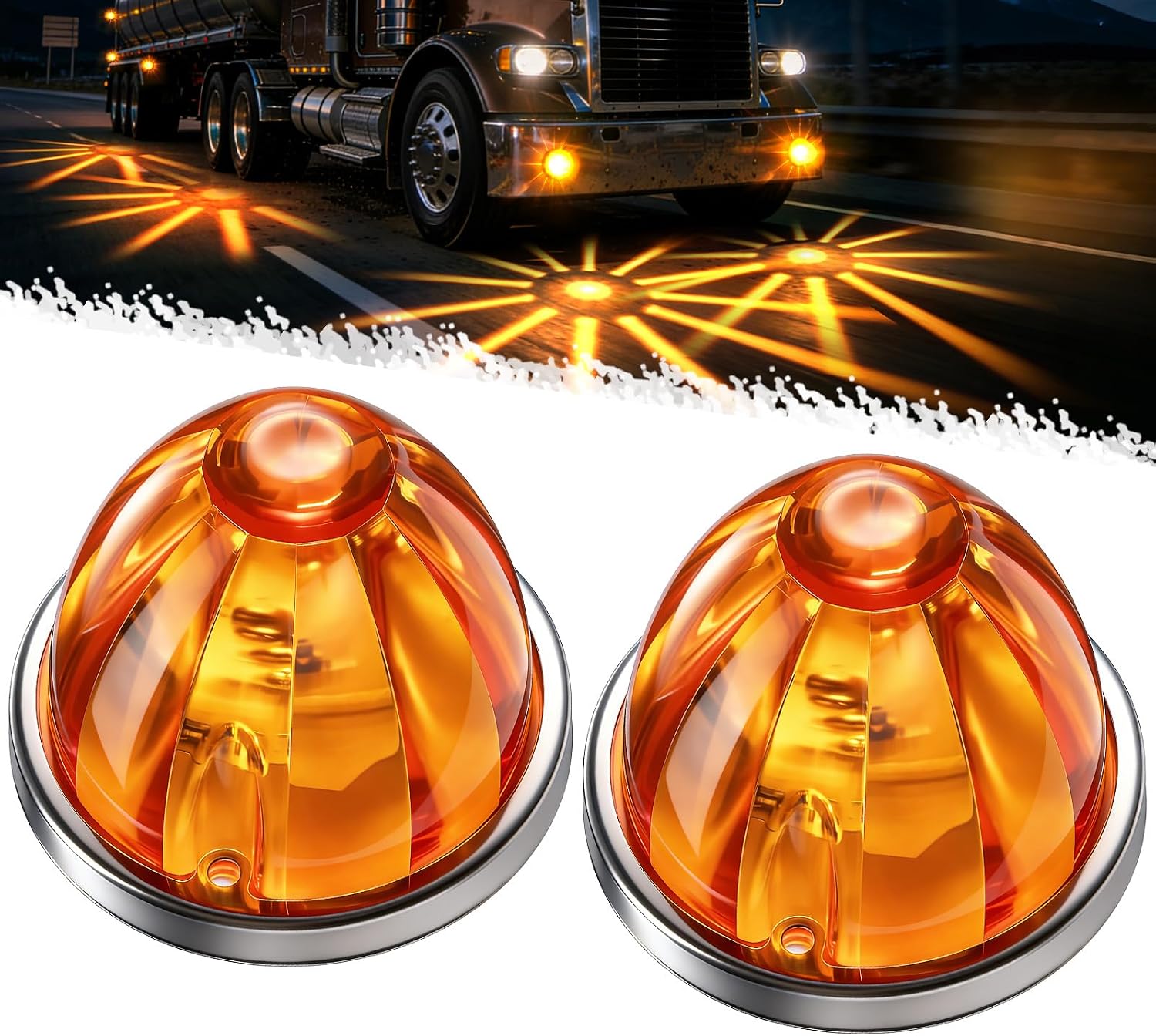 2PCS Watermelon LED Marker Lights, Amber LED Side Marker Lights with Strobe & Constant Dual-Function, Watermelon-Shaped Stop Turn Signal Clearance Light Set for Kenworth Peterbilt Semi Truck Trailer
