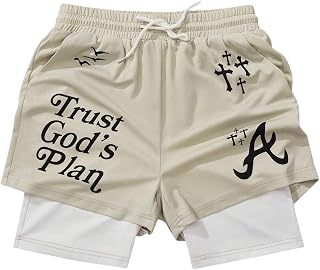 Men's 2 in 1 Drippy Shorts Graphic Drawstring Waist Workout Gym Shorts with Pockets