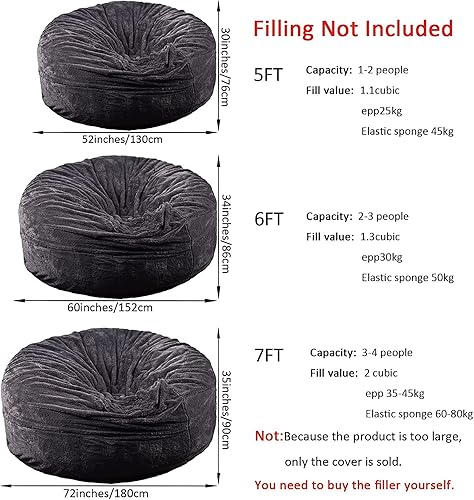 Miniatura 5 de Funda gigante para puf para adultos, para mueble redondo, funda peluda y suave para la sala de estar, funda para sofá y cama, de pelo sintético, no