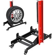 Heavy Duty Tire Detailing Stand with 3 Rollers, 360 Degree Rotation Wheel Cleaning Stand, Ideal Tire Painting & Polishing Standfor Car Garage & Auto Detailing Shop Red
