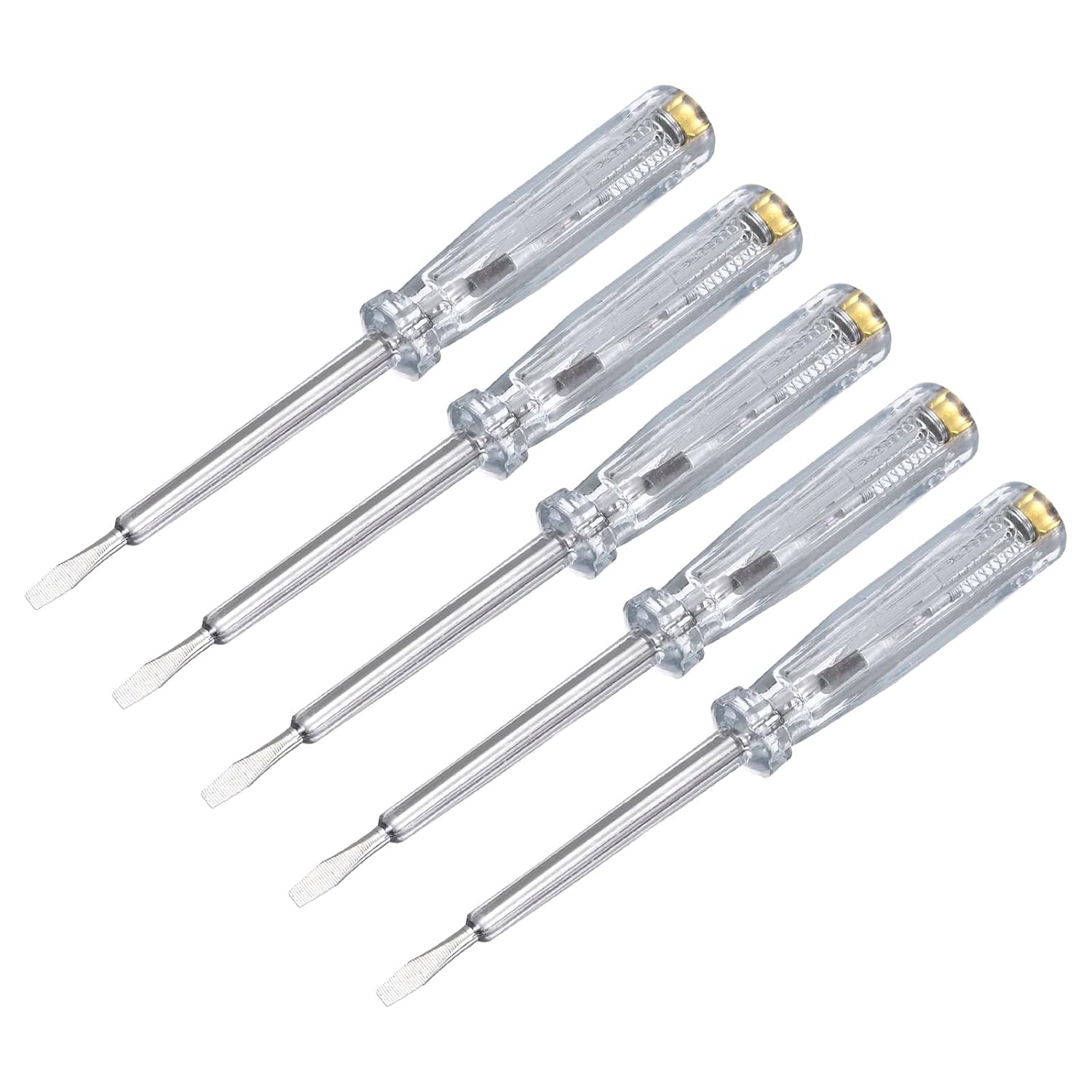 MECCANIXITY 5 Pcs Voltage Tester Pen, 5mm Flat Head Electrical Test Screwdriver, AC 90-500V Circuit Detector with Neon Light Indicator for Industrial and Home Circuit Testing,Clear