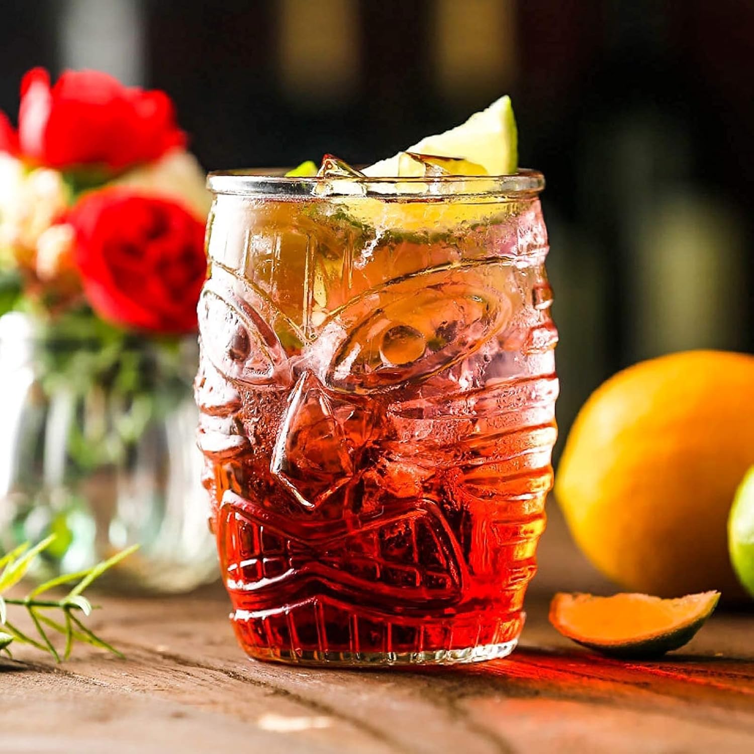 Cedilis 6 Pack Modern Bar Tiki Glasses, Double Old Fashioned Glass, Hawaiian Style Tiki Cup, Cocktail Tiki Mug, Clear, 16 Ounce - Image 8