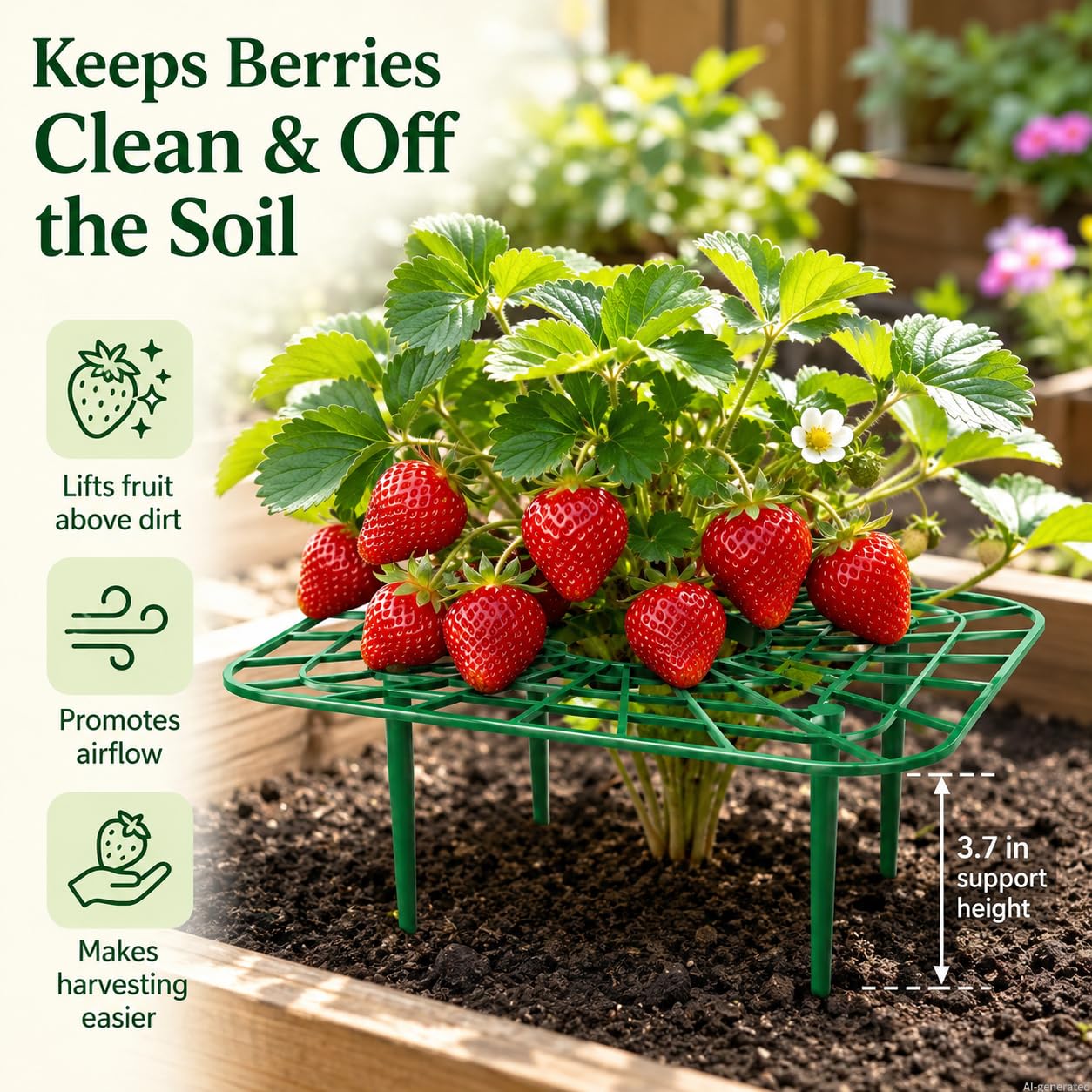Paquete de 10 soportes de plástico para plantas de fresa, marcos estilo alambre de jardín para camas elevadas y macetas, soportes ligeros para plantas de flores y verduras, jardinería al aire