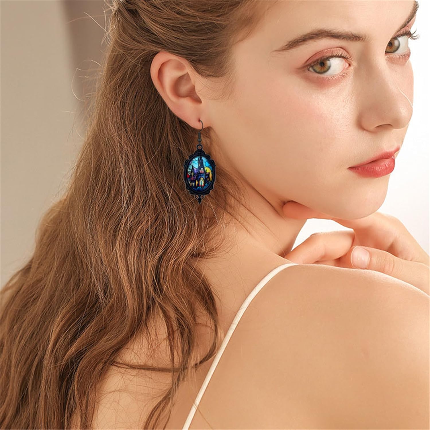 Dreuyet Gothic Castle Cameo Earrings for Women Vintage Crystal Glass Castle Earring Goth Punk Style Mystic Victorian Earrings Halloween Castle Wizard Witch Earring Jewelry - Image 5