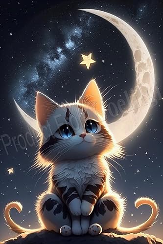 Rompecabezas para adultos, 70 piezas, lindo gato y la luna, desafío para adultos y niños, rompecabezas educativos regalo decoración del hogar