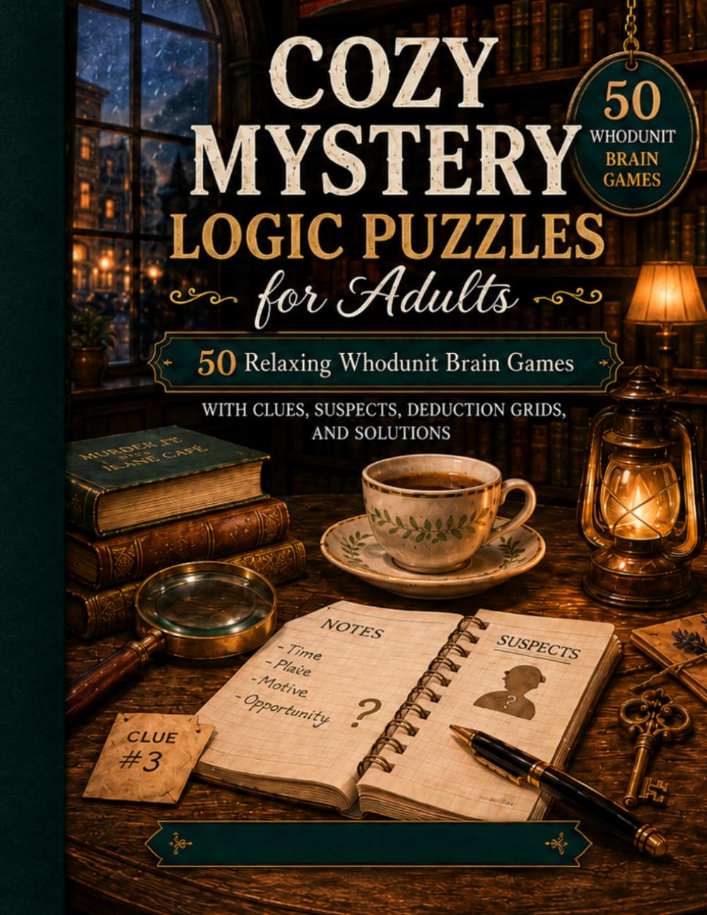 Cozy Mystery Logic Puzzles for Adults: 50 Relaxing Whodunit Brain Games with Clues, Suspects, Deduction Grids, and Solutions