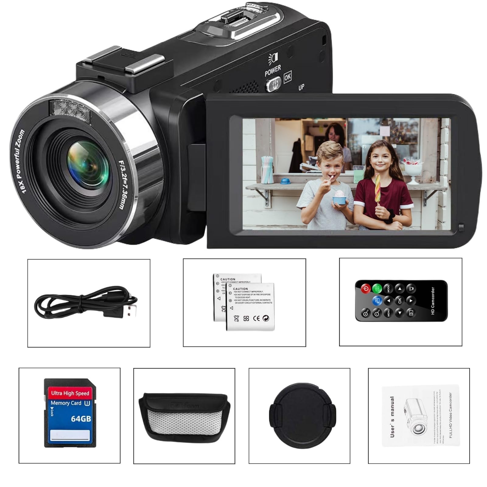 Videocamera 4K Videocamera 75MP YouTube Vlogging Camera Scheda SD 64G e 2 Batterie 18X Zoom Digitale Webcam Rotazione 270 Gradi Registrazione dello schermo durante la ricarica della videocamera per