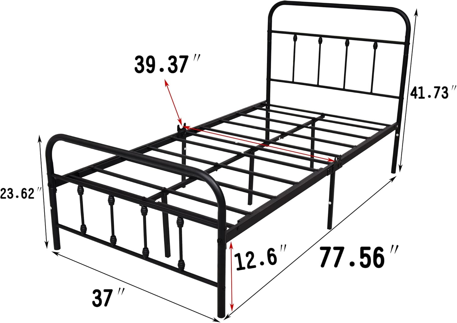 Twin Bed Frames with Headboard and Footboard, Platform Bed Under Storage No Box Spring, No-Noise, Mattress Foundation Easy Assembly (Black)