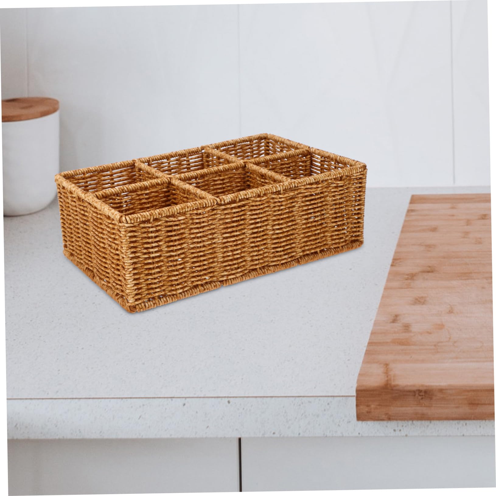 BESTYASH Cesta Organizadora de Cubiertos Separador para Cajón de Cocina de Ratán Sintético Plástico, Diseño Ahorra Espacio, Uso Práctico en Cocina