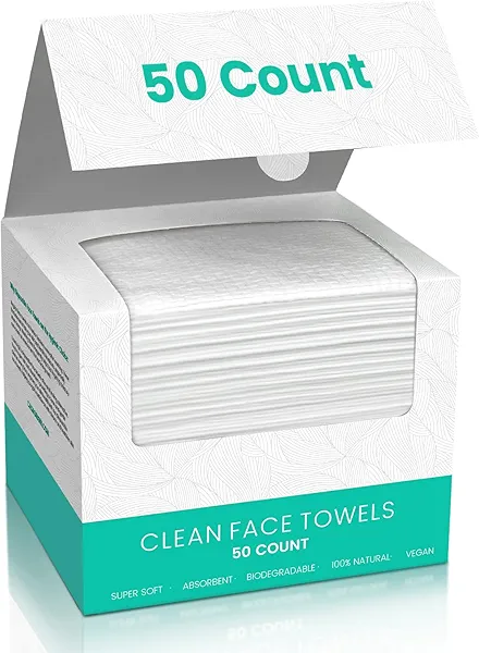ONLYCARE Disposable Face Towel, Biodegradable Face Towels, 10" x 12" Super Thick Soft Facial Towels, 50 Count Face Towelettes Disposable for Sensitive Skin, Makeup Remover Dry Wipes, 1 Pack