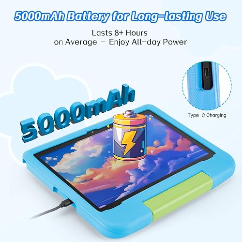 Miniatura 5 de paitanry Tablet Android 14 para niños  Tableta para niños de 10.1 pulgadas con funda EVA azul, Android 14, CPU A523 Octa-Core, 8GB+64GB, Wi-Fi 6