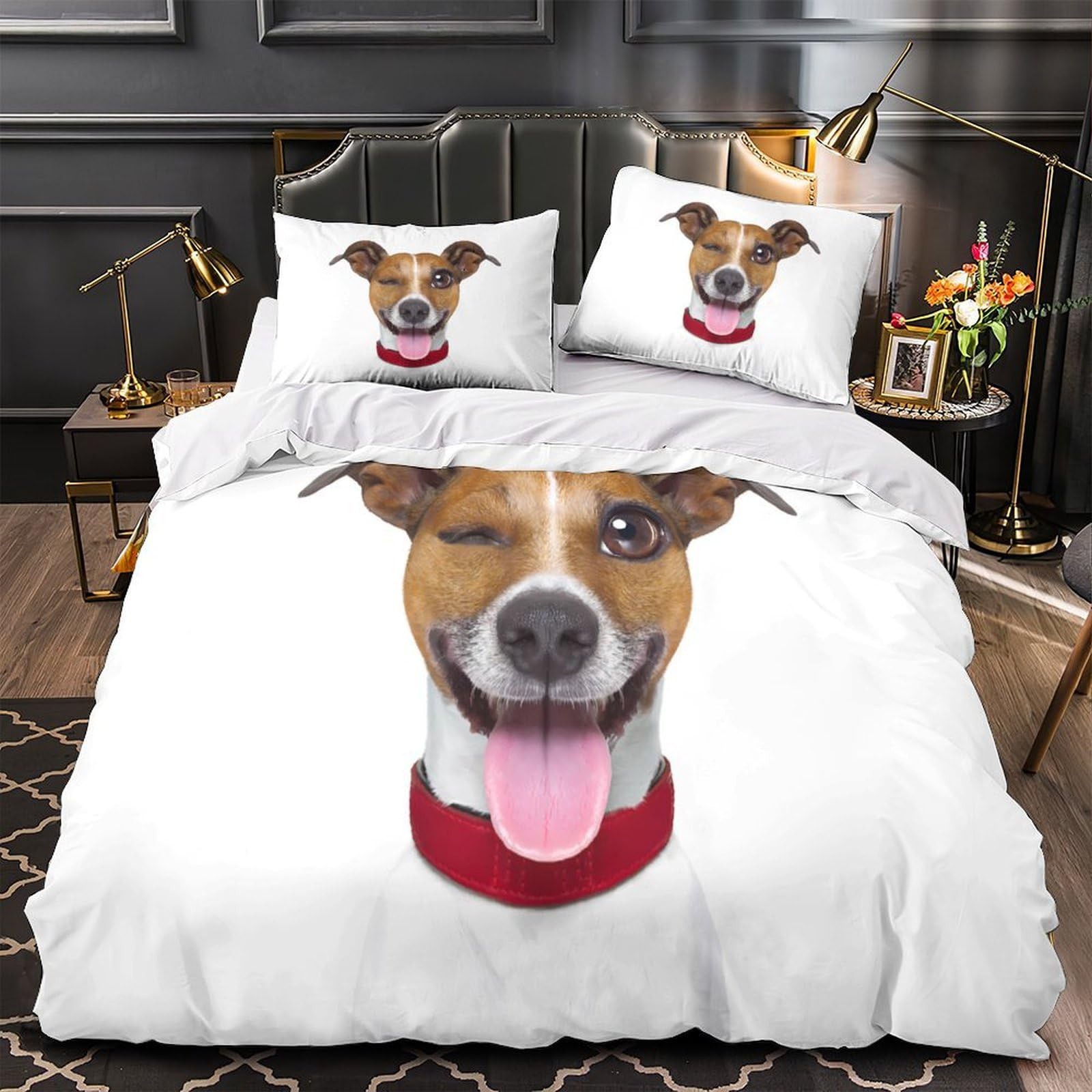 Housse de couette chien 3D Super King 260x220 en microfibre avec 2 taies