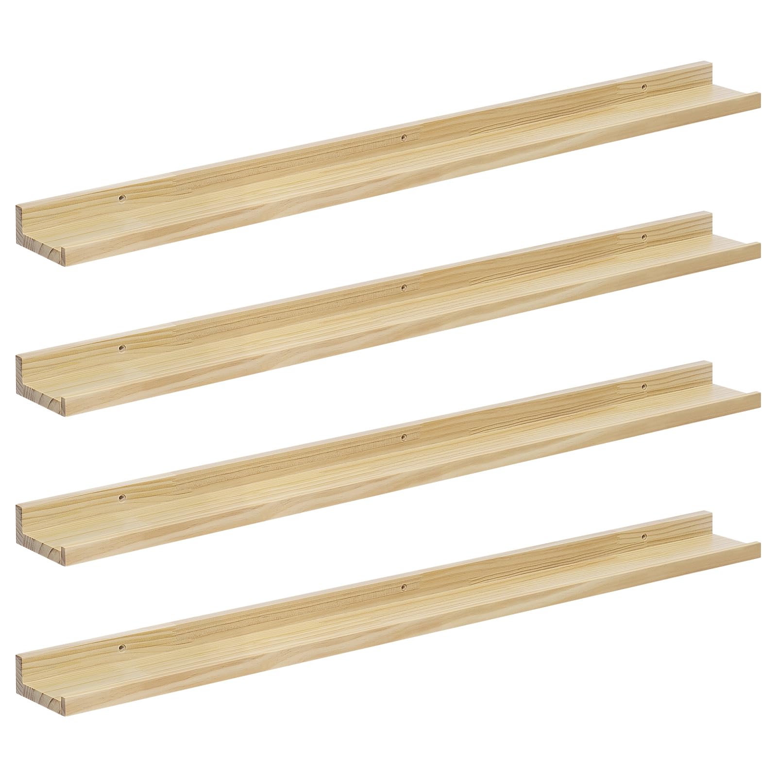 eSituro 4er Set Wandregal Holz, Hängeregal Schweberegal Bilderleiste, Wanddeko für Wohnzimmer Schlafzimmer Küche Badezimmer, 10 kg Belastbarkeit, natürliche Holzfarbe, B100xH4xT10 cm, SWS0379-4