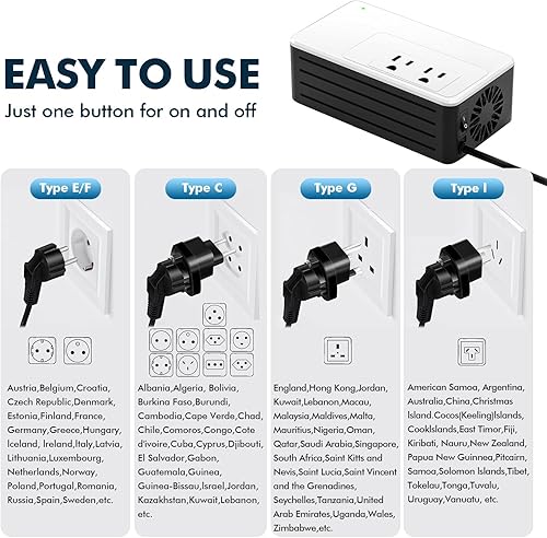 Miniatura 6 de Adaptador de viaje universal de 1200 W, 220 V a 110 V, peso ligero, onda sinusoidal pura estable, para secadores de pelo, alisadores, rizadores,