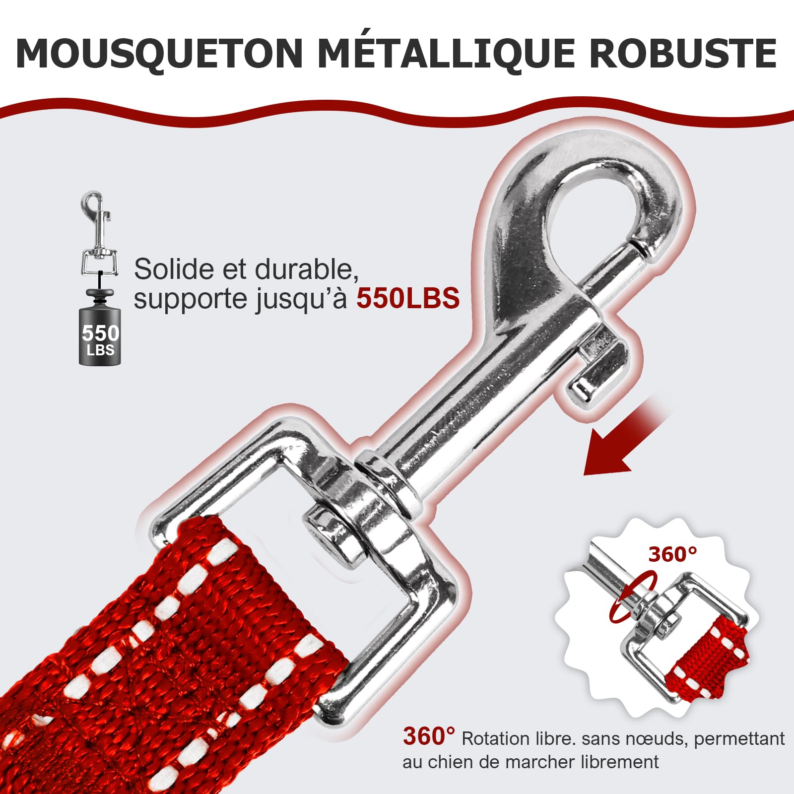 Laisse Chien, Longe pour Chien Réfléchissante, Longe 3m 5m 10m 15m 20m 25m 30m, avec Mousqueton Solide, Parfaite pour Les Balades Nocturnes, Convient à Toutes Tailles de Chiens (Rouge, 5m)