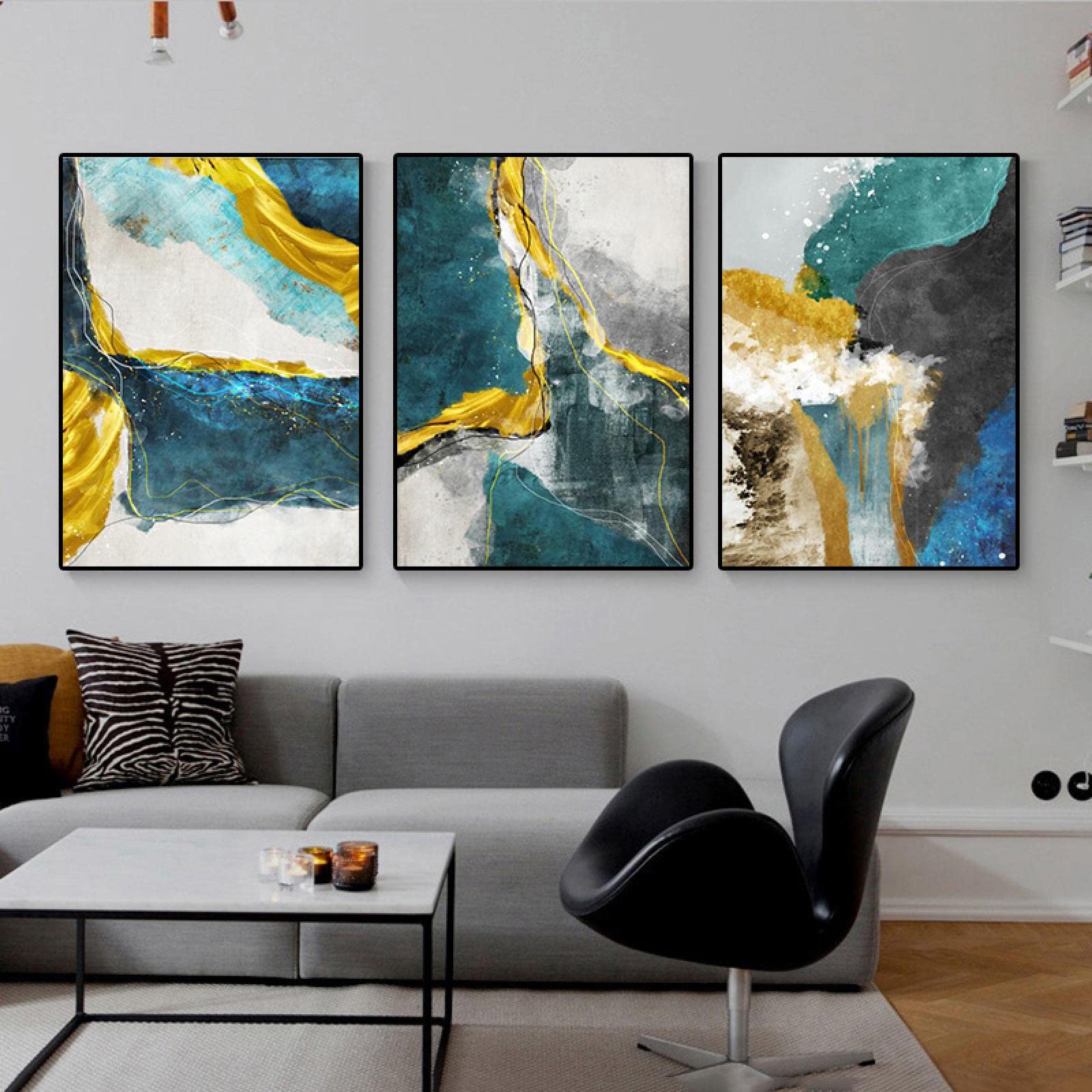 Affiche nordique abstrait vert or x3 70x100cm design moderne salon