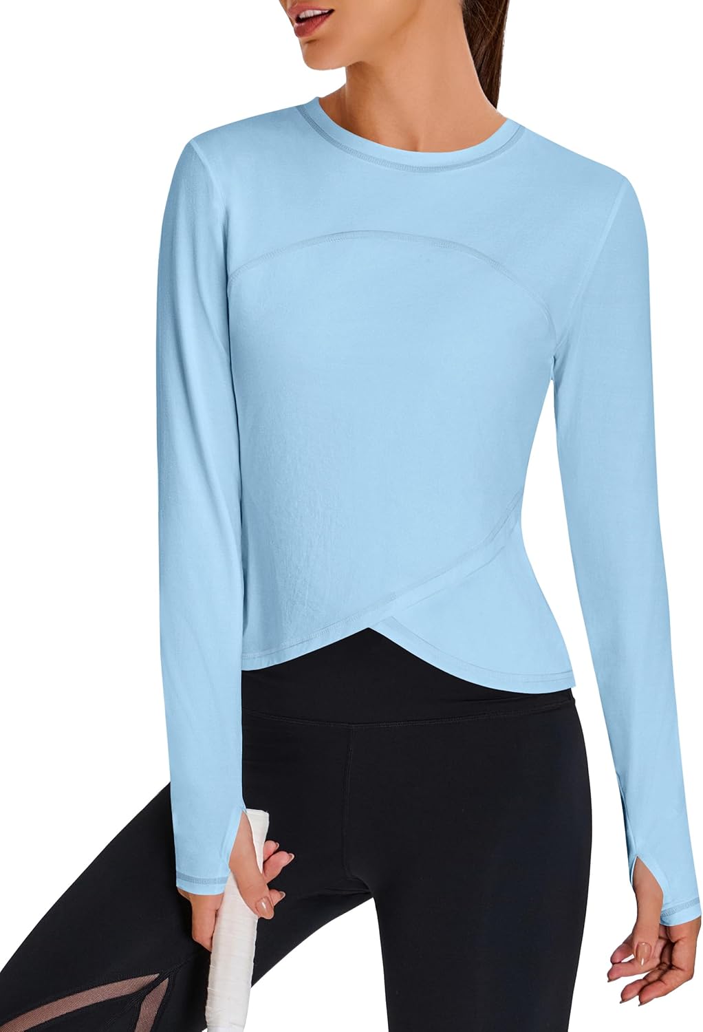 BMJL Womens Workout Tops Black Long Sleeve Shirts Fall Yoga Hiking Tshirts Cute Crop Tops Gym Thumb Hole