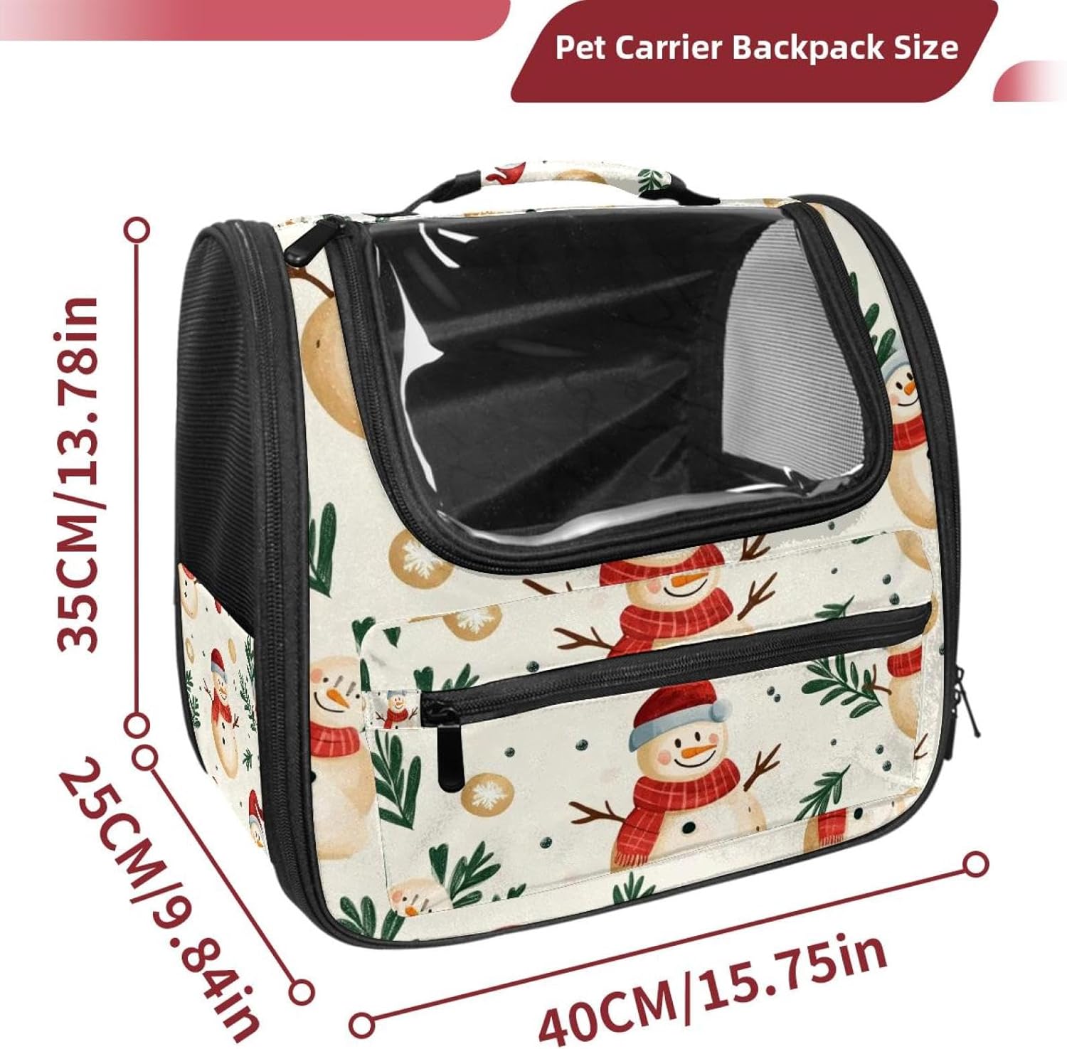 Portable Travel pet Backpack Carrier Hamster Bag Small Dog cat Carrier Breathable Hang Bag, Merry Christmas Snowman
