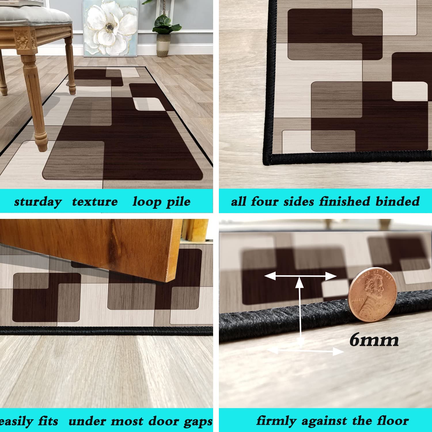 Générique Tapis Imitation Laine, Moelleux et Doux, Grand Tapis, antidérapant, pour Chambre à Coucher, Salle à Manger, Couloir - 40 x 100 cm